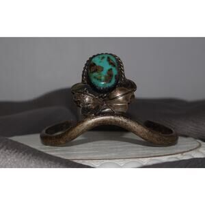 Vintage Navajo Sterling Silver Bow With Turquoise Cuff Bracelet 22.5G / 6in